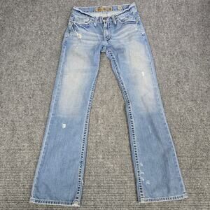 BKE Carter Jeans Mens 28x32 Light Wash Distressed Bootcut Buckle Denim